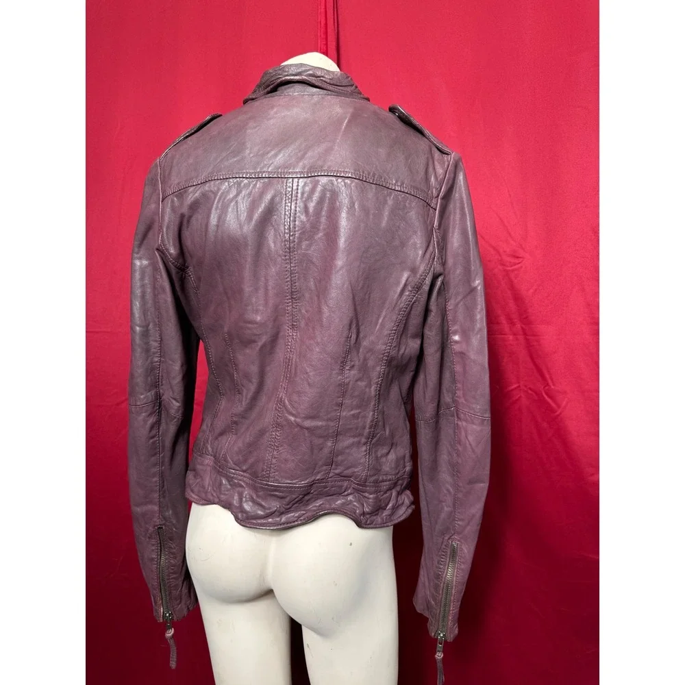 Muubaa Y2K Lamb Leather Biker Jacket Buckle Neck Purple Size 6